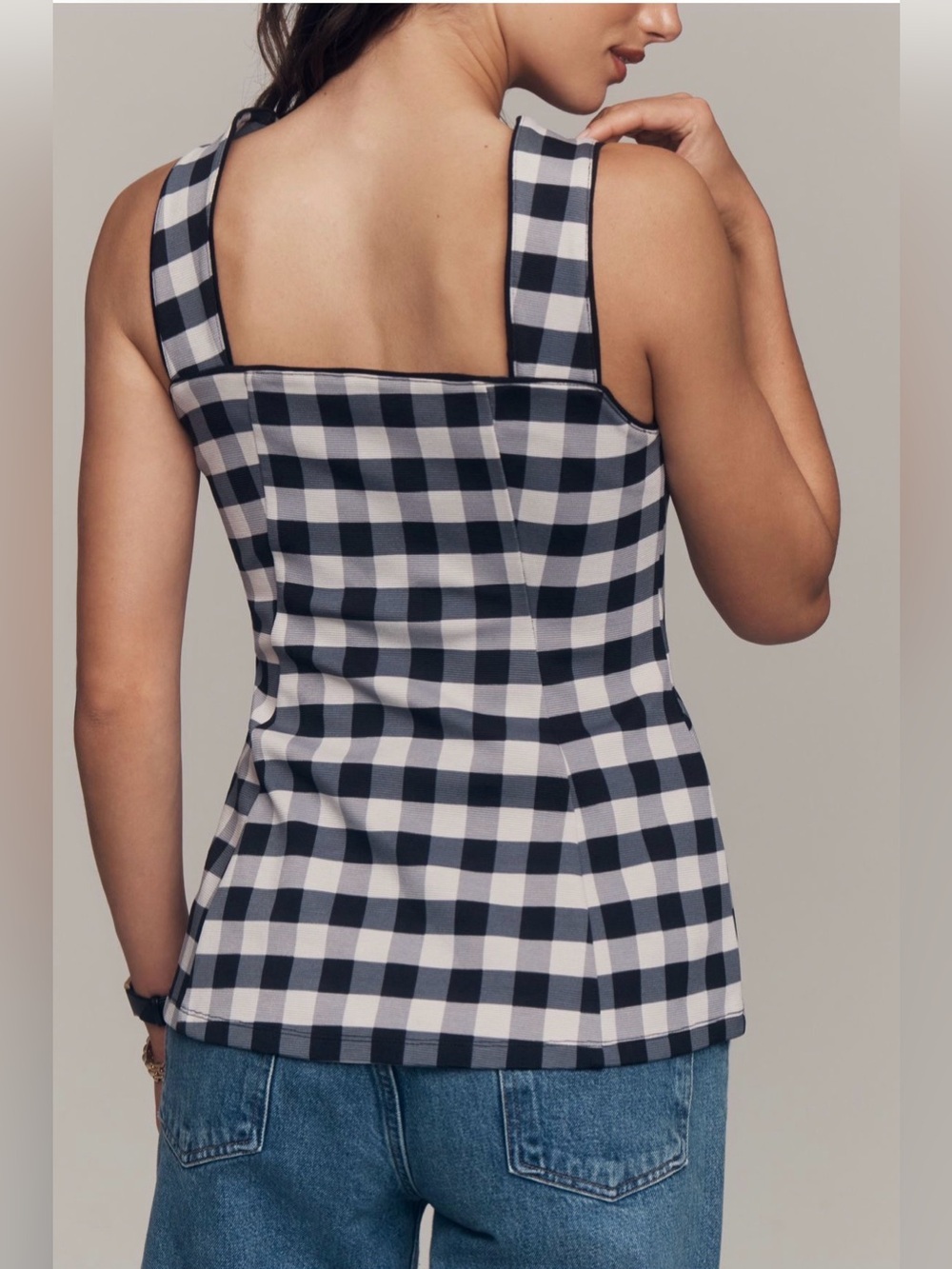 Anthropologie Maeve Square-Neck Button-Front Tank Gingham Vest - Picture 3 of 12